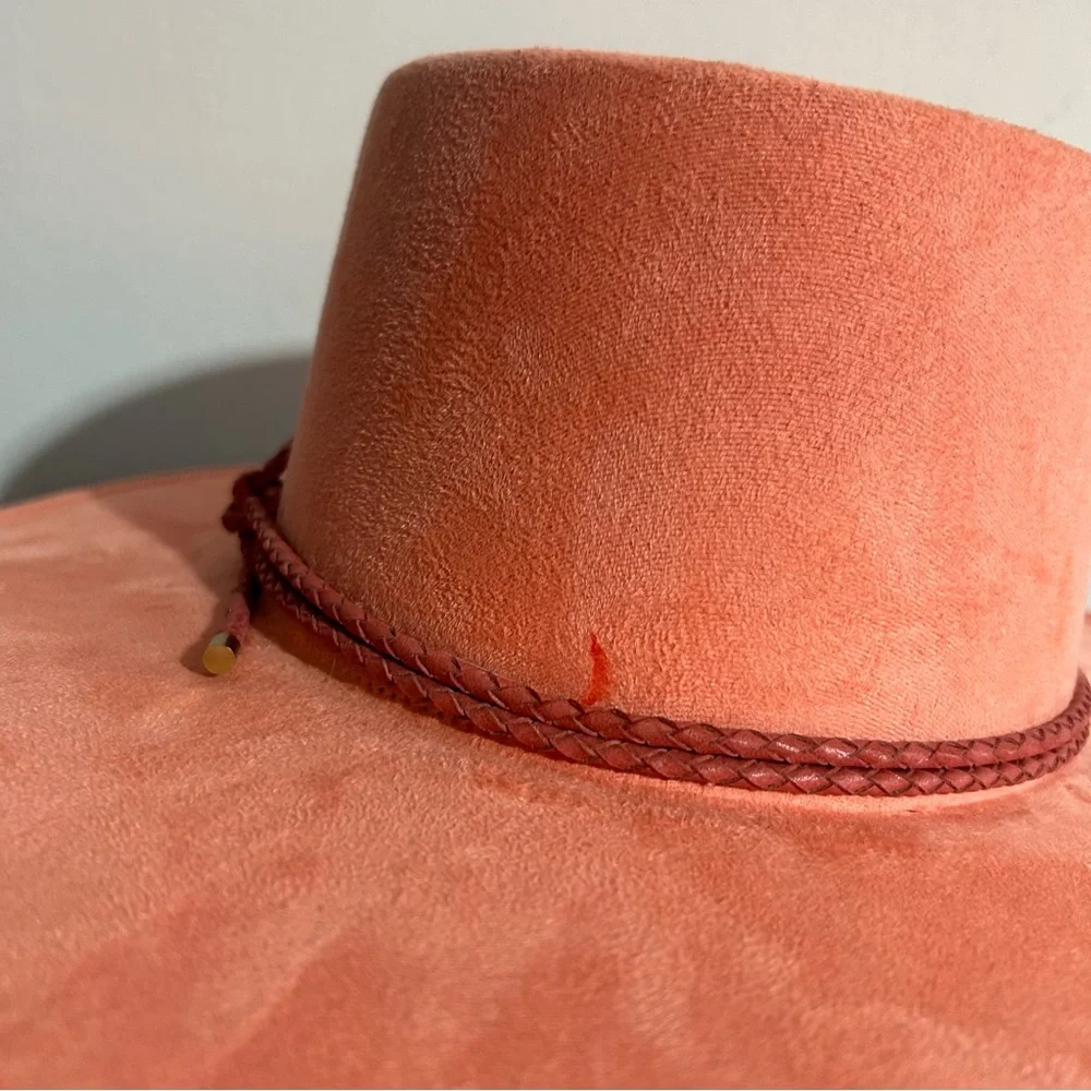 Anthropologie ASN Watermelon Sugar Pink Vegan Suede Boater Hat - Picture 2 of 11